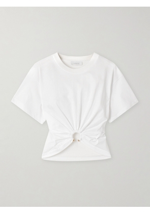 RABANNE - Cropped Embellished Gathered Cotton-jersey T-shirt - White - x small,small,medium,large,x large