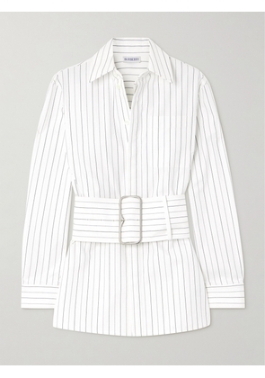 Burberry - Belted Pinstriped Cotton-poplin Shirt - White - UK 4,UK 6,UK 8,UK 10,UK 12,UK 14,UK 16