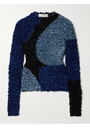 Sea - Malene Smocked Patchwork Crushed-velvet Top - Blue - xx small,x small,small,medium,large,x large