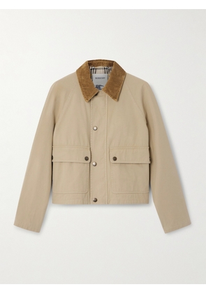 Burberry - Corduroy-trimmed Cotton-twill Jacket - Neutrals - UK 4,UK 6,UK 8,UK 10,UK 12,UK 14