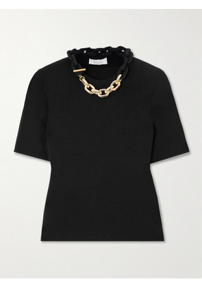 RABANNE - Cropped Chain-embellished Cotton T-shirt - Black - x small,small,medium,large,x large
