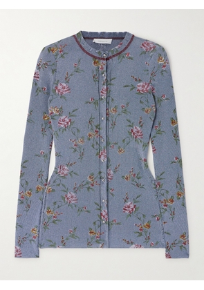 RABANNE - Metallic Floral-print Knitted Cardigan - Blue - x small,small,medium,large,x large
