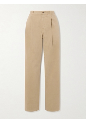Ralph Lauren Collection - Fallon Pleated Brushed Cotton-twill Straight-leg Pants - Neutrals - US0,US2,US4,US6,US8,US10,US12,US14