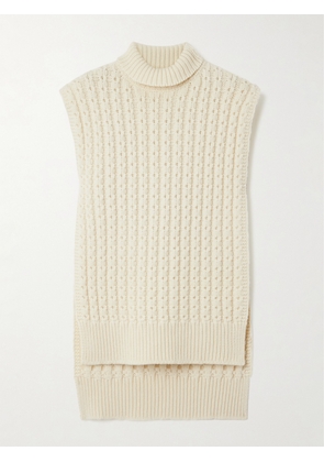Alaïa - Oversized Belted Ribbed Wool Turtleneck Sweater Vest - Ivory - small,medium,large