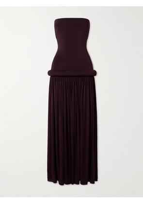 Alaïa - Strapless Pleated Stretch-jersey Midi Dress - Burgundy - FR 34,FR 36,FR 38,FR 40,FR 42,FR 44
