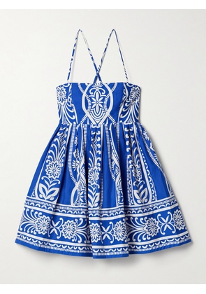 Cara Cara - Leo Pleated Printed Cotton-poplin Mini Dress - Blue - xx small,x small,small,medium,large,x large