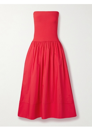 Cara Cara - Glasbury Strapless Ribbed-knit And Gathered Cotton-poplin Midi Dress - xx small,x small,small,medium,large,x large