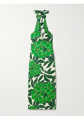 Cara Cara - Perla Printed Linen Halterneck Midi Dress - Green - US0,US2,US4,US6,US8,US10,US12,US14