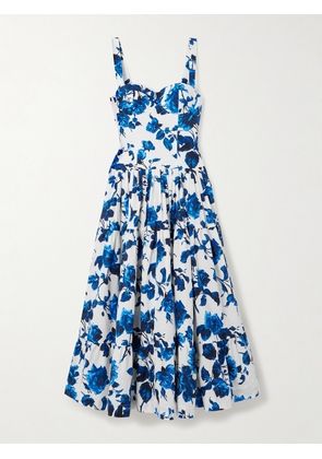 Cara Cara - Santiago Tiered Floral-print Cotton-poplin Midi Dress - Blue - US00,US0,US2,US4,US6,US8,US10,US12,US14,US16