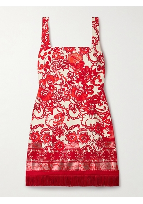 Cara Cara - Anna Fringed Printed Cotton-blend Mini Dress - Red - US0,US2,US4,US6,US8,US10,US12,US14