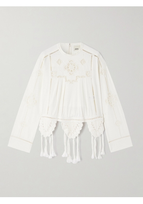 MARANT ÉTOILE - Severine Crochet And Macramé-trimmed Pleated Cotton Top - White - FR 34,FR 36,FR 38,FR 40,FR 42,FR 44