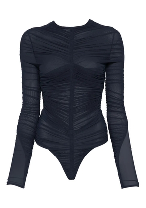 Mugler gathered mesh bodysuit - Blue