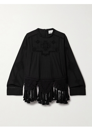 MARANT ÉTOILE - Severine Crochet And Macramé-trimmed Pleated Cotton Top - Black - FR 34,FR 36,FR 38,FR 40,FR 42,FR 44