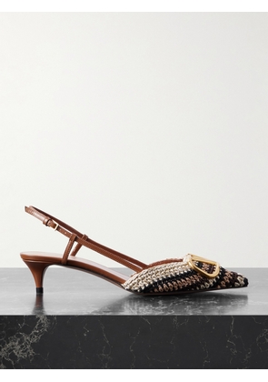Valentino Garavani - Vlogo Signature 45 Leather-trimmed Crocheted Slingback Pumps - Brown - IT36,IT36.5,IT37,IT37.5,IT38,IT38.5,IT39,IT39.5,IT40,IT40.5,IT41,IT41.5,IT42