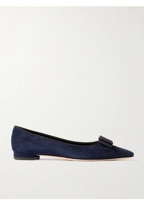 Manolo Blahnik - Reador 10 Bow-detailed Suede Point-toe Flats - Blue - IT36,IT36.5,IT37,IT37.5,IT38,IT38.5,IT39,IT39.5,IT40,IT40.5,IT41,IT41.5,IT42