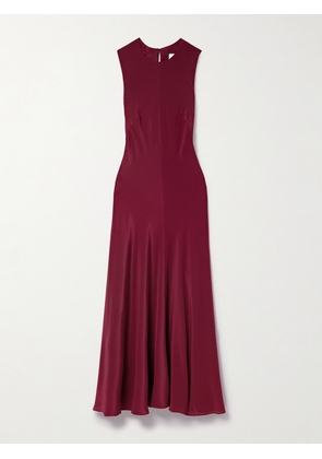 BEARE PARK - Silk Crepe De Chine Midi Dress - Burgundy - UK 6,UK 8,UK 10,UK 12,UK 14,UK 16