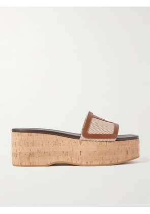 Valentino Garavani - Viva Superstar Leather-trimmed Canvas Platform Slides - Neutrals - IT35,IT36,IT37,IT38,IT39,IT40,IT41,IT42