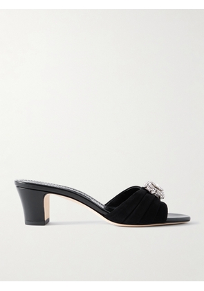 Manolo Blahnik - Ansalko 50 Crystal-embellished Suede Mules - Black - IT36,IT36.5,IT37,IT37.5,IT38,IT38.5,IT39,IT39.5,IT40,IT40.5,IT41,IT41.5,IT42