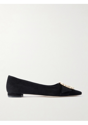 Manolo Blahnik - Gibfla Embellished Suede Ballet Flats - Black - IT36,IT36.5,IT37,IT37.5,IT38,IT38.5,IT39,IT39.5,IT40,IT40.5,IT41,IT41.5,IT42
