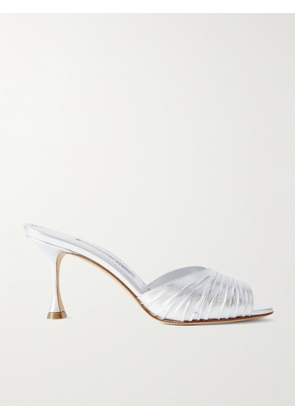 Manolo Blahnik - Pirua 70 Crinkled Metallic Leather Mules - Silver - IT35,IT35.5,IT36,IT36.5,IT37,IT37.5,IT38,IT38.5,IT39,IT39.5,IT40,IT40.5,IT41,IT41.5,IT42