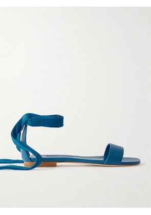 Manolo Blahnik - Chastanaflat Lace-up Suede And Leather Sandals - Blue - IT36,IT36.5,IT37,IT37.5,IT38,IT38.5,IT39,IT39.5,IT40,IT40.5,IT41,IT41.5,IT42