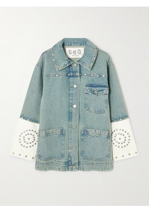 Sea - Liam Studded Two-tone Denim Jacket - Blue - xx small,x small,small,medium,large,x large