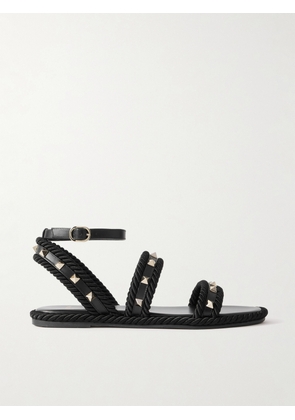 Valentino Garavani - Torchon Rope-trimmed Studded Leather Sandals - Black - IT35,IT36,IT37,IT38,IT39,IT40,IT41,IT42