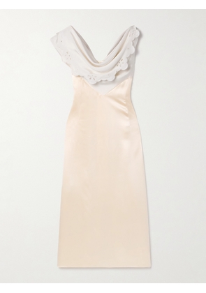 Altuzarra - Fragolina Draped Broderie Anglaise-paneled Silk-satin Midi Dress - White - FR 34,FR 36,FR 38,FR 40,FR 42,FR 44,FR 46