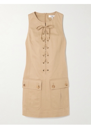 Chloé - Lace-up Cotton Mini Dress - Brown - FR 34,FR 36,FR 38,FR 40,FR 42,FR 44,FR 46