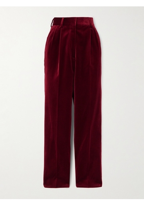 BLAZÉ Milano - Fox Pleated Cotton-velvet Straight-leg Pants - Burgundy - 00,1,2,3,4
