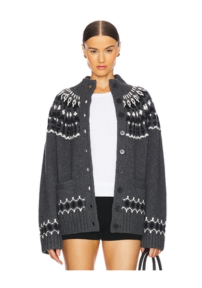 EAVES Jen Fair Isle Cardigan in Grey. Size L. Also in M, S, XS, XXS.