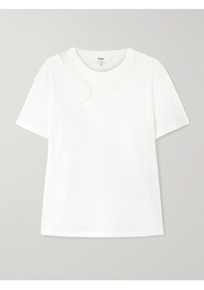 Chloé - Crochet-trimmed Cotton-jersey T-shirt - White - x small,small,medium,large,x large