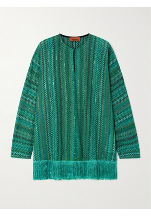 Missoni - Fringed Sequin-embellished Metallic Crochet-knit Top - Green - x small,small,medium,large,x large