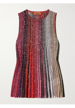 Missoni - Dégradé Sequin-embellished Crochet-knit Tank - Red - IT36,IT38,IT40,IT42,IT44,IT46,IT48,IT50