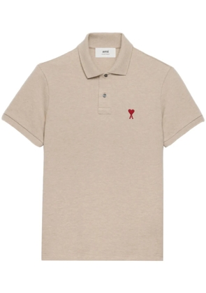 AMI Paris monogram-embroidered cotton polo shirt - Neutrals