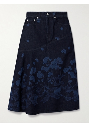 Erdem - Paneled Floral-print Denim Midi Skirt - Blue - UK 4,UK 6,UK 8,UK 10,UK 12,UK 14,UK 16,UK 18