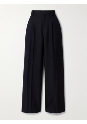 Dries Van Noten - Pleated Wool And Linen-blend Wide-leg Pants - Blue - 44,46