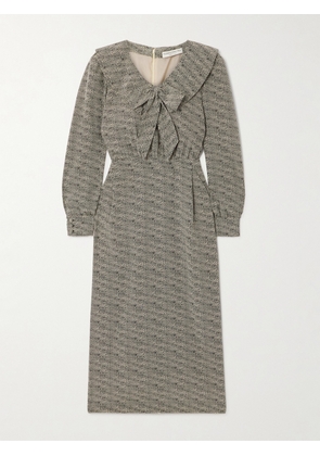 Alessandra Rich - Bow-embellished Pleated Leopard-print Silk-chiffon Midi Dress - Black - IT36,IT38,IT40,IT42,IT44,IT46