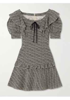 Alessandra Rich - Tiered Leopard-print Silk Mini Dress - Gray - IT36,IT38,IT40,IT42,IT44