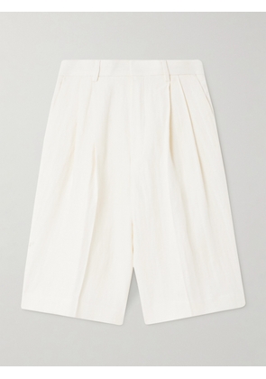 Dries Van Noten - Pleated Herringbone Linen Shorts - White - 44,46,48