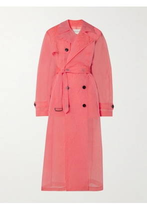 Dries Van Noten - Belted Double-breasted Crinkled-organza Trench Coat - Pink - S,M