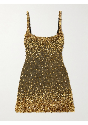 Clio Peppiatt - Midas Embellished Stretch-tulle Mini Dress - Gold - x small,small,medium,large,x large