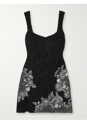 Clio Peppiatt - Damask Embellished Stretch-tulle Mini Dress - Silver - x small,small,medium,large,x large