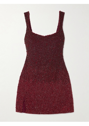 Clio Peppiatt - Embellished Stretch-tulle Mini Dress - Burgundy - x small,small,medium,large,x large