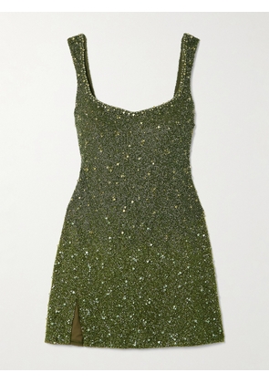 Clio Peppiatt - Embellished Stretch-tulle Mini Dress - Green - x small,small,medium,large,x large