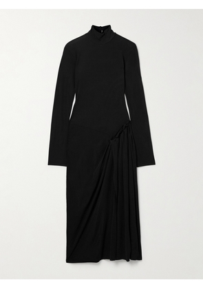 16ARLINGTON - Vento Pleated Draped Jersey Midi Dress - Black - UK 4,UK 6,UK 8,UK 10,UK 12,UK 14,UK 16