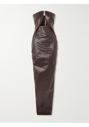Rick Owens - Strapless Cutout Coated-denim Gown - Brown - IT38,IT40,IT42,IT44,IT46,IT48