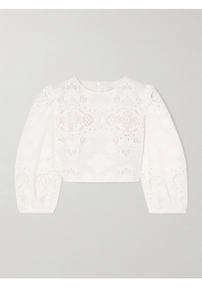 Borgo de Nor - Alfie Cropped Broderie Anglaise Poplin Top - White - UK 4,UK 6,UK 8,UK 10,UK 12,UK 14,UK 16