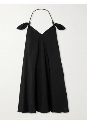 LOEWE - Flamenco Knotted Leather-trimmed Twill Halterneck Mini Dress - Black - FR 34,FR 36,FR 38,FR 40,FR 42,FR 44