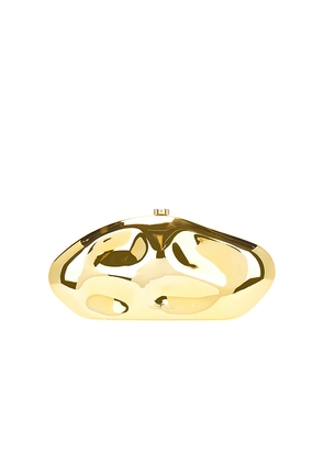 Cult Gaia The Caldera Clutch in Metallic Gold.